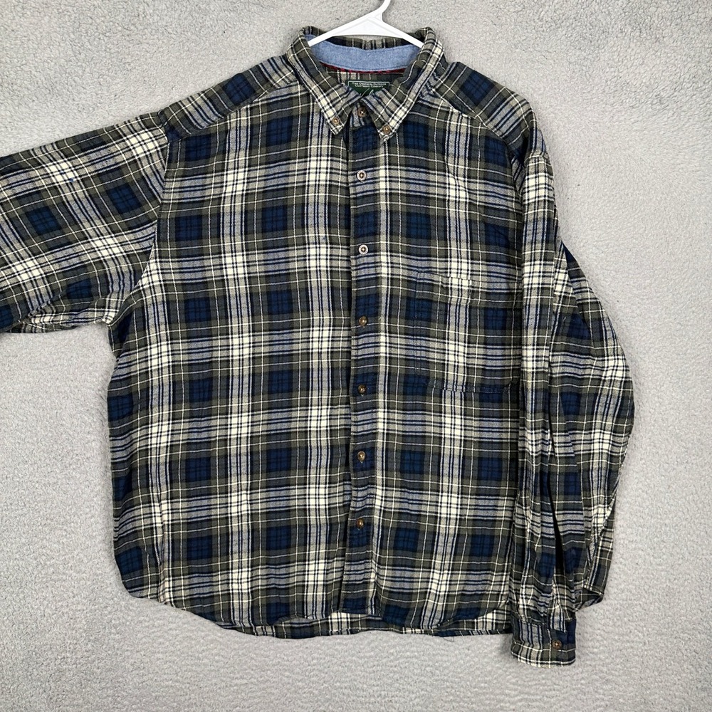 Woolrich Flannel Shirt Mens 2XL Blue Green Plaid Button Down Long Sleeve Casual